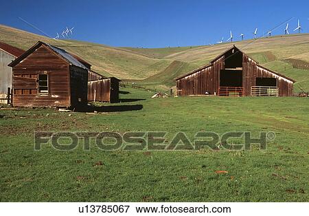 Stock Photo - barn, pass, farm, windmill, california, altamont. Fotosearch