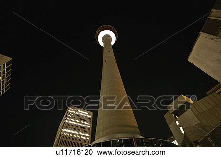 Stock Image - canada, calgary, alberta, tower, night, downtown. Fotosearch