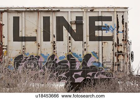 Stock Photograph - canada, railway, saskatchewan, scenic, siding, boxcars. Fotosearch