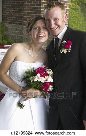 Picture - church, bridal, lutheran, first, couple, happy. Fotosearch