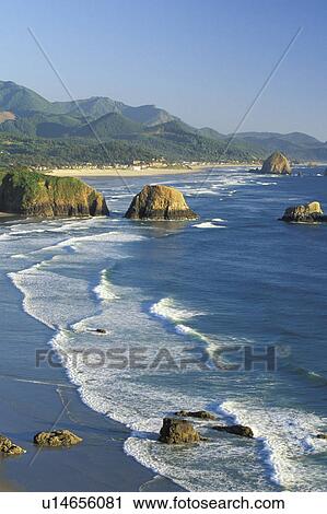 Stock Image - coastline, wave, oregon, ecola, resort, clatsop. Fotosearch