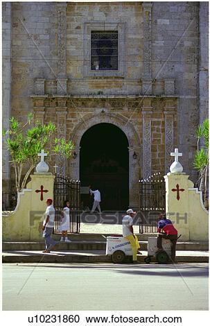 Stock Image - cream, church, front, vendors, ice. Fotosearch