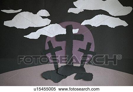 Stock Photography - crucifixion, showing, three, hill, calvary, banner. Fotosearch