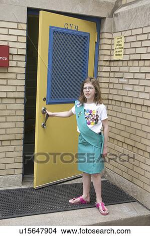 Picture - door, scout, opening, 10, age, girl. Fotosearch