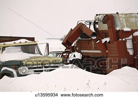 drift, farm, snow, combine, truck, abandoned View Large Photo Image Picture - drift, farm, snow, combine, truck, abandoned. Fotosearch