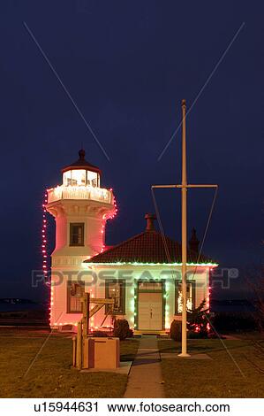 Stock Image - dusk, light, tower, mukilteo, holiday, puget. Fotosearch