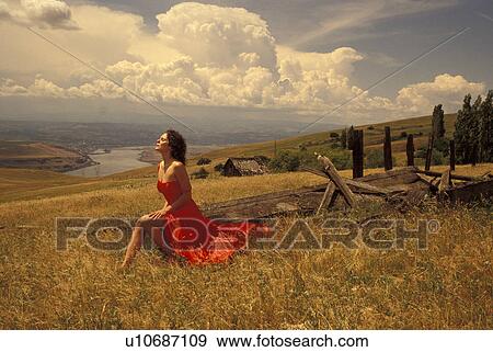 female, sitting, dress, red, woman View Large Photo Image Stock Photo - female, sitting, dress, red, woman. Fotosearch