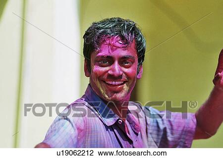 Stock Image - festival, male, young, india, holi. Fotosearch