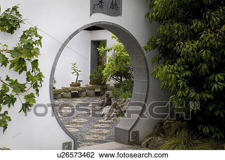 Stock Image - floor, garden, stone, mosaic, doorway, bonsai. Fotosearch