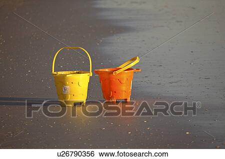 Stock Photograph - florida, plastic, scenic, beach, pails, two. Fotosearch