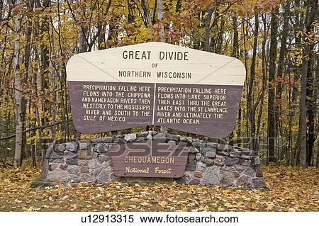 Stock Photography - forest, divide, national, chequamegon, plaque, great. Fotosearch