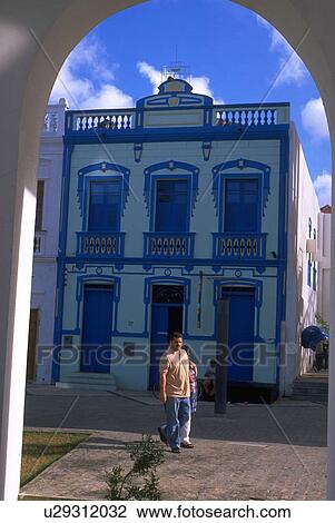 Stock Image - fortaleza, building, archway, through, seen, blue. Fotosearch