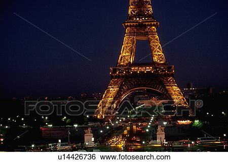 Stock Photograph - france, view, paris, tower, eiffel, night. Fotosearch