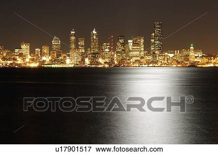 Stock Photo - full, city, light, night, skyline, seattle. Fotosearch