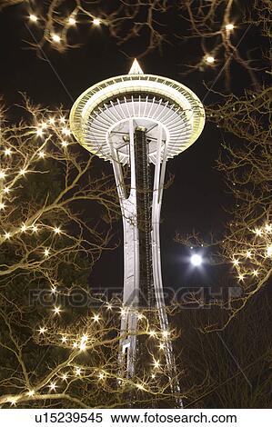 Stock Photography - full, scene, needle, space, seattle, nighttime. Fotosearch