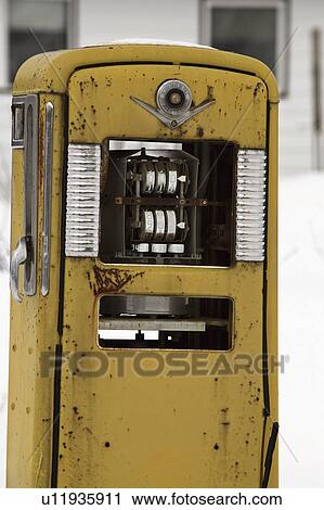 Stock Image - gasoline, winter, pump, old. Fotosearch