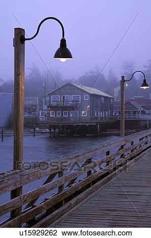 Stock Image - historic, whidbey, water, wharf, pier, fog. Fotosearch