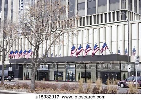 Stock Photo - hotel, flags, plaza, crowne, entrance, american. Fotosearch