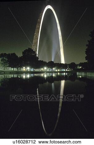 Stock Image - jefferson, arch, dusk, pond, reflected, gateway. Fotosearch