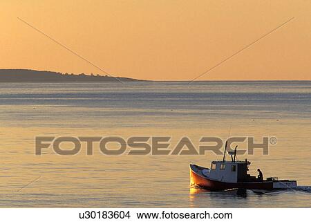 Picture - maine, sunrise, atlantic, bass, off, boating. Fotosearch