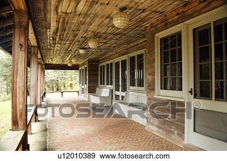 Stock Photo - national, adirondackstyle, marshbillingsrockefeller, house, summer, porch. Fotosearch