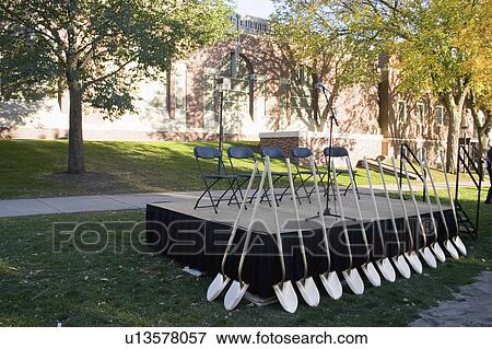 new, lined, groundbreaking, ceremonial, up, shovels View Large Photo Image Stock Photo - new, lined, groundbreaking, ceremonial, up, shovels. Fotosearch