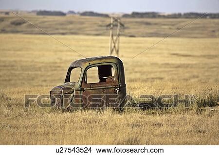 Picture - north, abandoned, field, truck, halfton, cab. Fotosearch