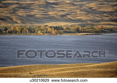 Stock Photo - north, inlets, diefenbakers, lake, hills, small. Fotosearch