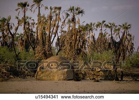 Stock Image - oasis, house, desert, built, hut, primitive. Fotosearch