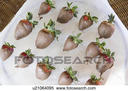 Stock Photography - paul, decadent, strawberries, dipped, chocolate, tray. Fotosearch