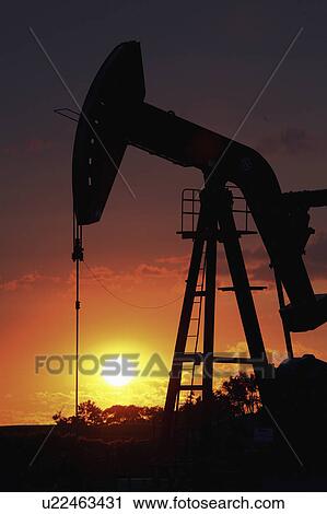 Stock Image - pump, setting, oil, mission, behind, sun. Fotosearch
