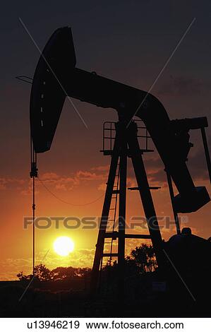 Stock Photo - pump, setting, oil, mission, behind, sun. Fotosearch