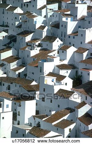 Stock Image - red, white, roofs, tile, escher. Fotosearch