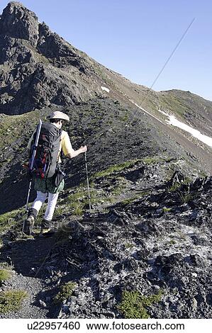 Stock Image - released, mountain, hiking, male, model. Fotosearch