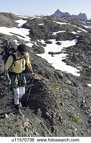 Stock Photograph - released, mountain, hiking, male, model. Fotosearch