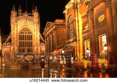 Stock Photography - religion, abbey, europe, england, night, bath. Fotosearch