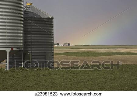 Stock Image - saskatchewan, touching, scenic, farm, down, rainbow. Fotosearch