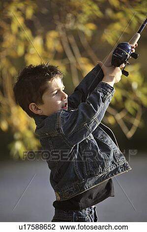 Stock Image - scenic, boy, dock, off, fishing, young. Fotosearch