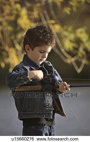 Stock Photograph - scenic, boy, dock, off, fishing, young. Fotosearch