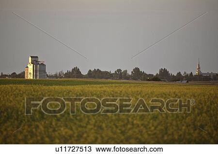 Stock Image - scenic, church, sunset, elevator, grain, holdfast. Fotosearch