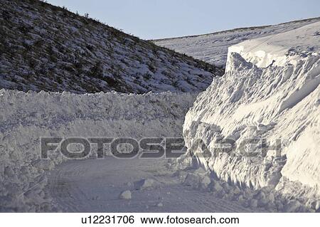 scenic, road, banks, snow, plowed, narrow View Large Photo Image Stock Photograph - scenic, road, banks, snow, plowed, narrow. Fotosearch
