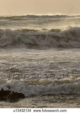 Picture - scenic, washing, island, south, coast, waves. Fotosearch