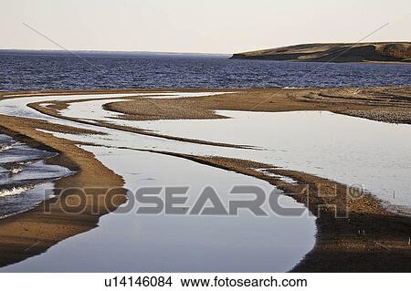 Picture - scenic, water, shore, diefenbaker, lake, trapped. Fotosearch