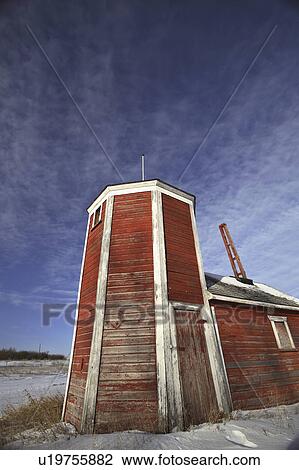 Stock Image - shed, shaped, winter, building, red, odd. Fotosearch