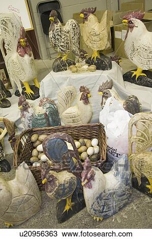 Stock Image - show, carved, antique, roosters, plaster, statues. Fotosearch