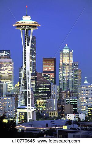 space, skyline, dusk, washington, sunset, seattle View Large Photo Image Stock Photography - space, skyline, dusk, washington, sunset, seattle. Fotosearch