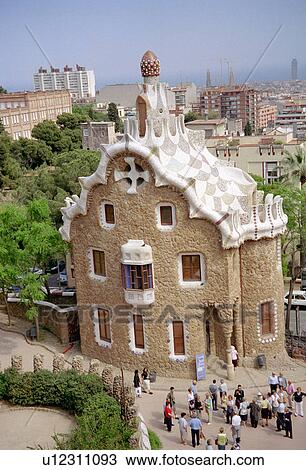 Stock Image - stand, two, gaudi, built, houses, one. Fotosearch