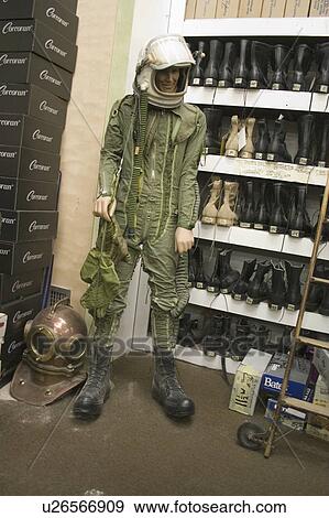 Stock Photo - store, pilots, dressed, mannequin, surplus. Fotosearch