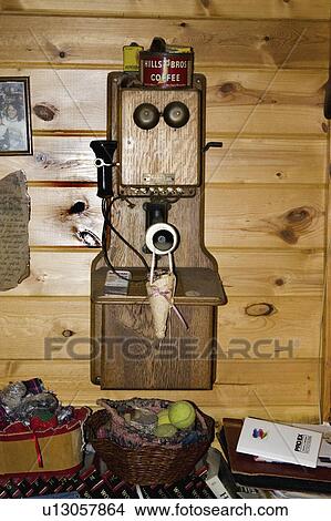 Picture - telephone, fashion, wall, crank, hand, old. Fotosearch