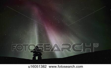 Stock Image - track, foreground, star, lights, northern, inukchuk. Fotosearch